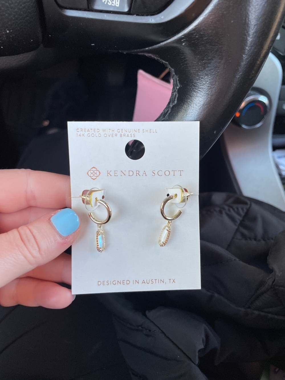 Kendra Scott Gold Hoop Earrings with Iridescent Shell Drops